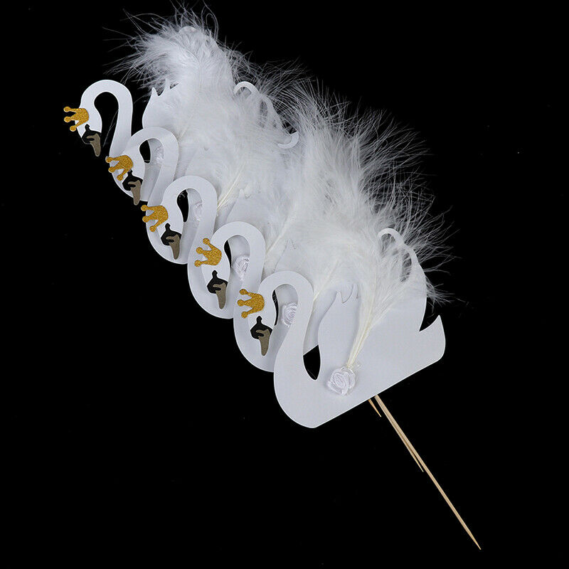 5pcs Cupcake Topper Picks Swan Crown Feather Wedding Party Cake Decor SuppliFCA
