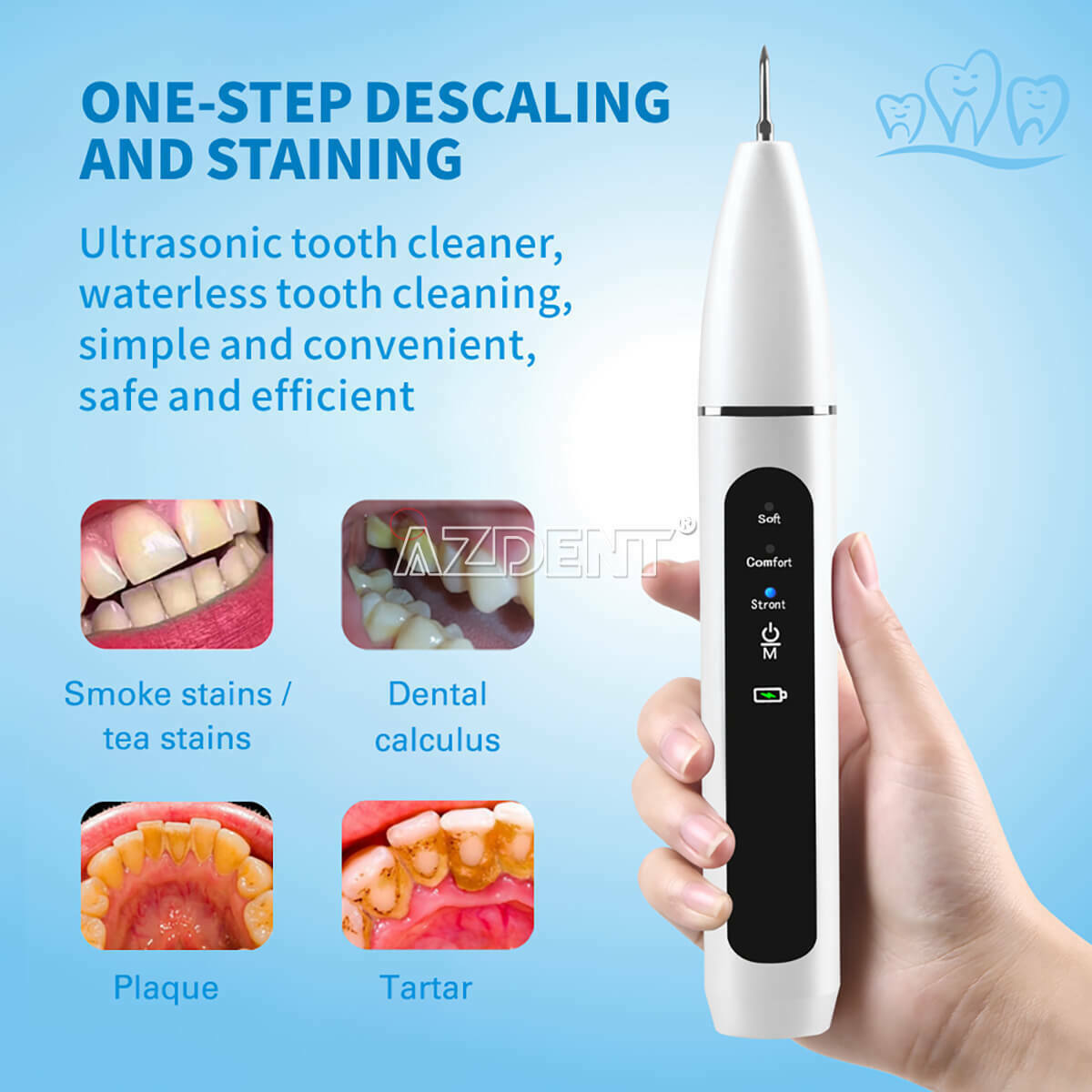 Dental Ultrasonic Tooth Cleaner 3 Modes Waterless Electric Scaler Home Portable