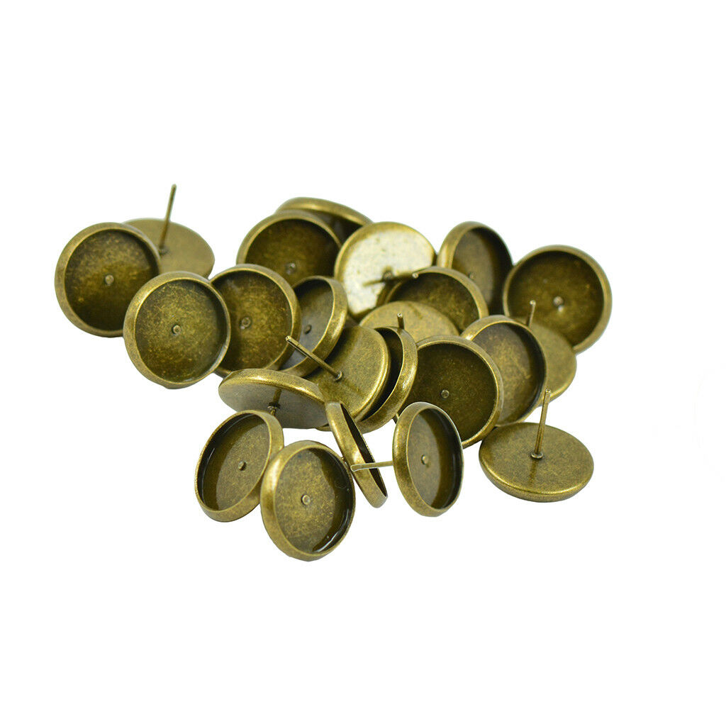96pcs 12mm Round Tray Stud Earrings Bezel Blank Findings Cabochon Setting