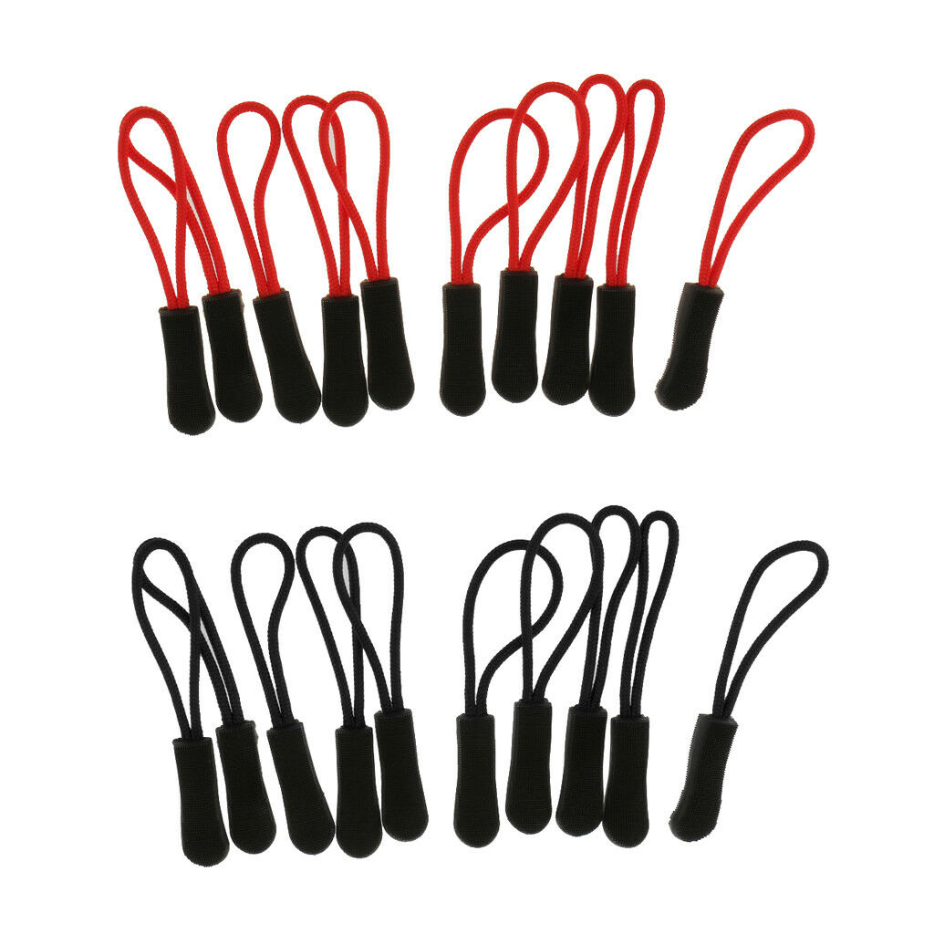 20Pcs Red & Black Zip Slider Hanger Replacement Zipper Pull Cord Fastener