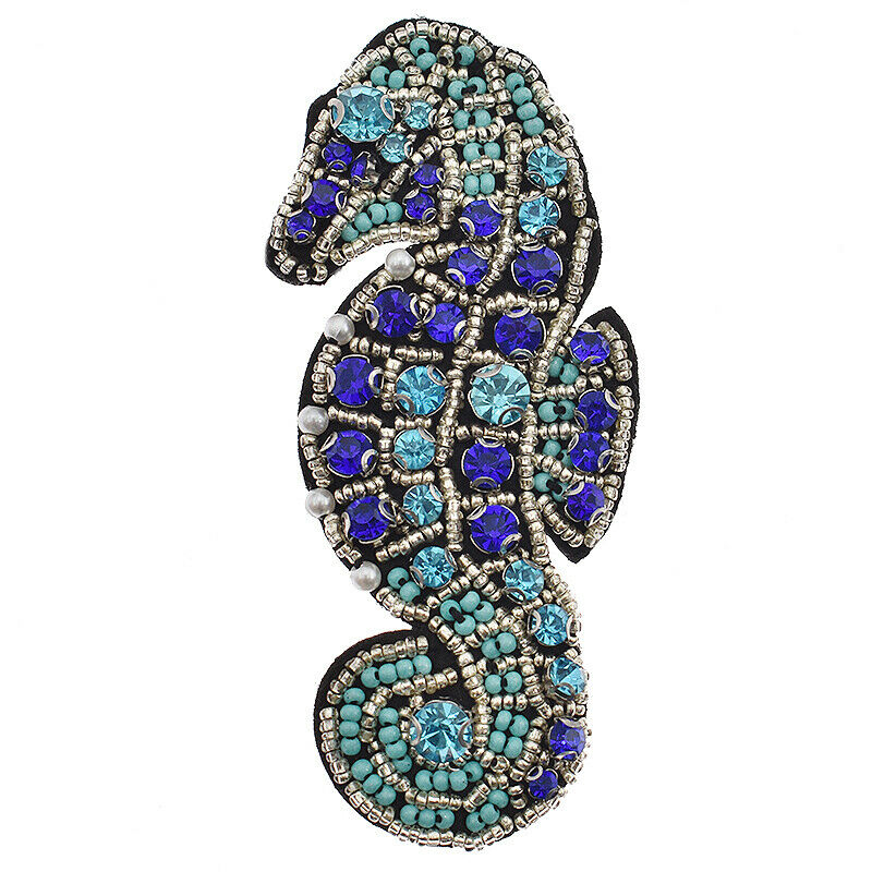 Sea Horse Beaded Rhinestone Patches Sew on Applique for DIY Clothing Bags Decor
