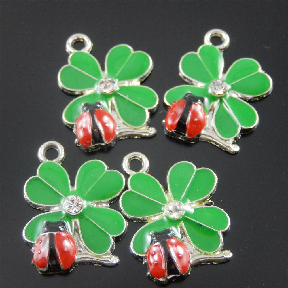 10pcs/pack Green&Red Alloy Enamel Ladybug Insect Charm For Necklace Pendants DIY