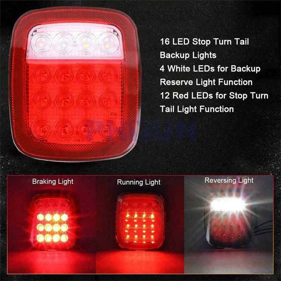 2PCS Waterproof Trailer Lights Brake Stop Tail LED Lamp For 12V Camper Truck RV