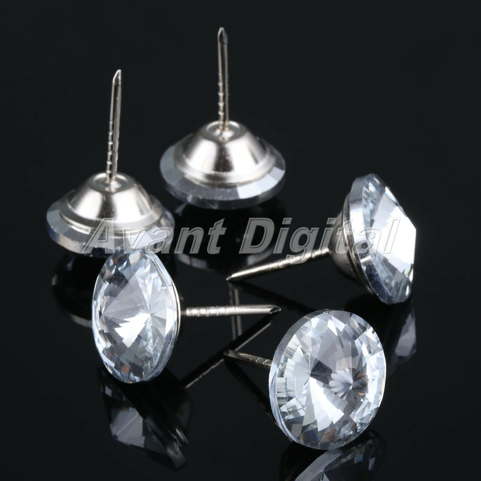 10Pcs 0.87" Diamond Crystal Clear Upholstery Nails Tacks Studs Sofa Decoration