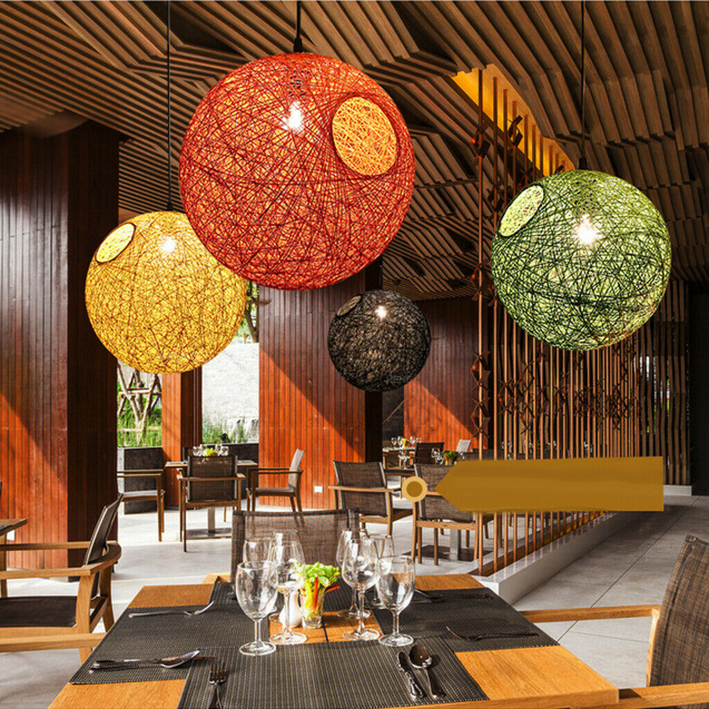 2 Piece Ceiling Light Cover Rattan Display E27 Socket Lamp