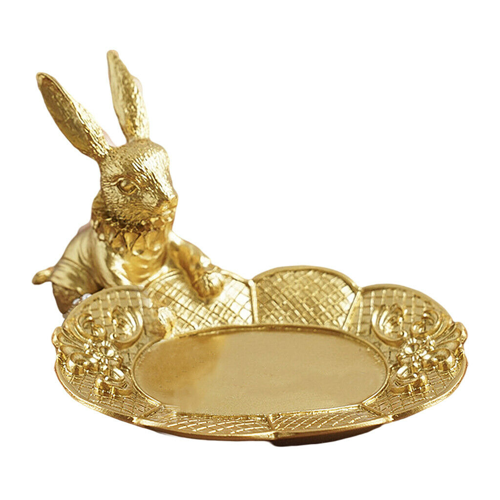 Golden Jewelry Display Tray Rabbit Statue Earring Bracelet Organizer Storage