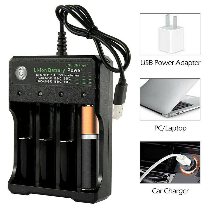 4 Slots 3.7V Rechargable Intelligent USB Charger Black For 18350 Li-ion Battery