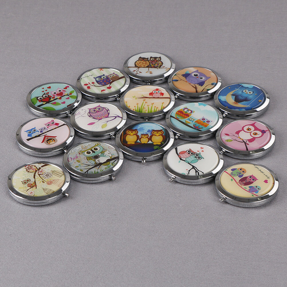 Women makeup compact pocket owl mirrors portable double-side folding mirro.l8