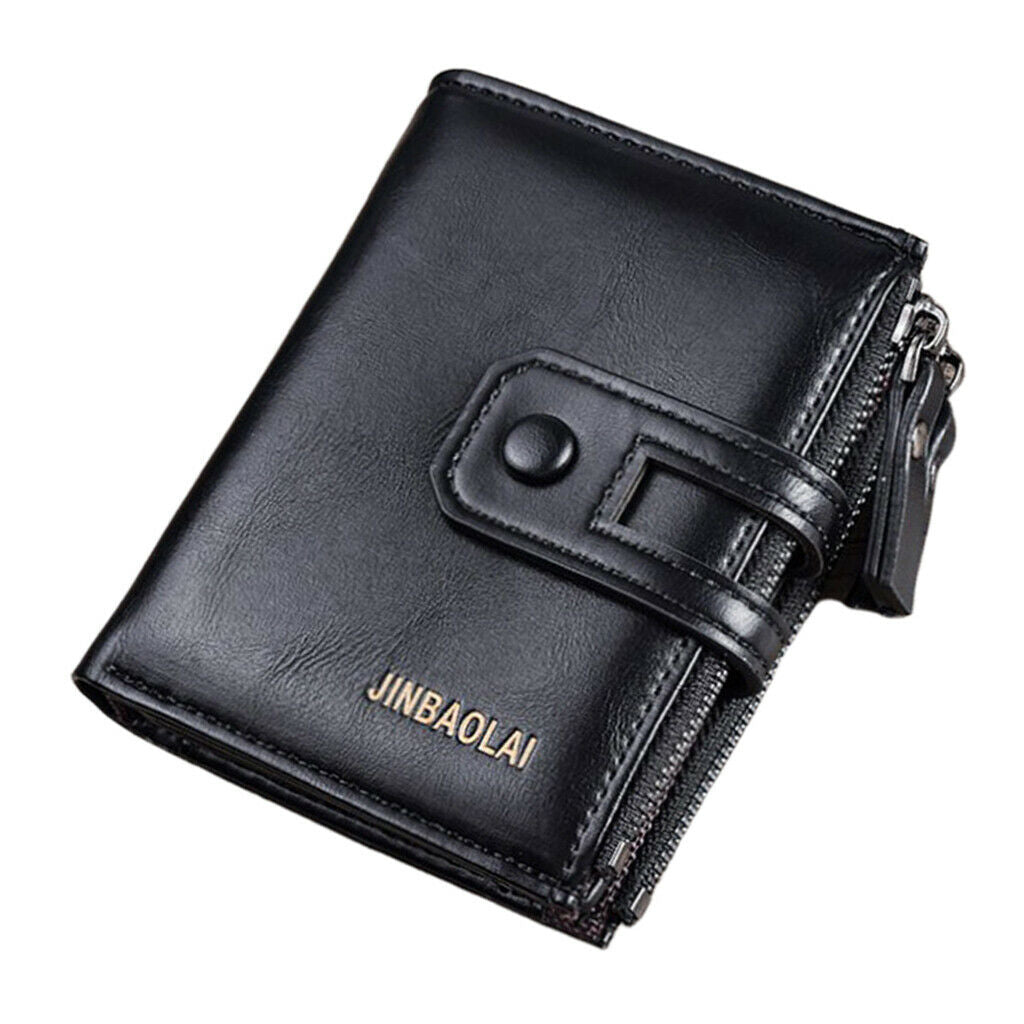 Leather men women wallet bifold credit card holder zipper
