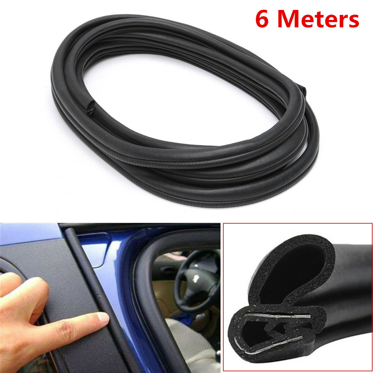 Black 6M B Type Car Door Pillar Trim Edge Protector Rubber Seal Sealing Strips