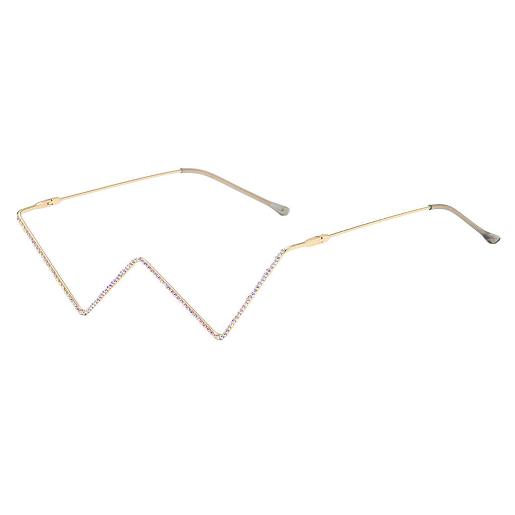 4 Pieces Luxury Crystal Eye Glasses V Shape Metal Frame Lensless Eyewear