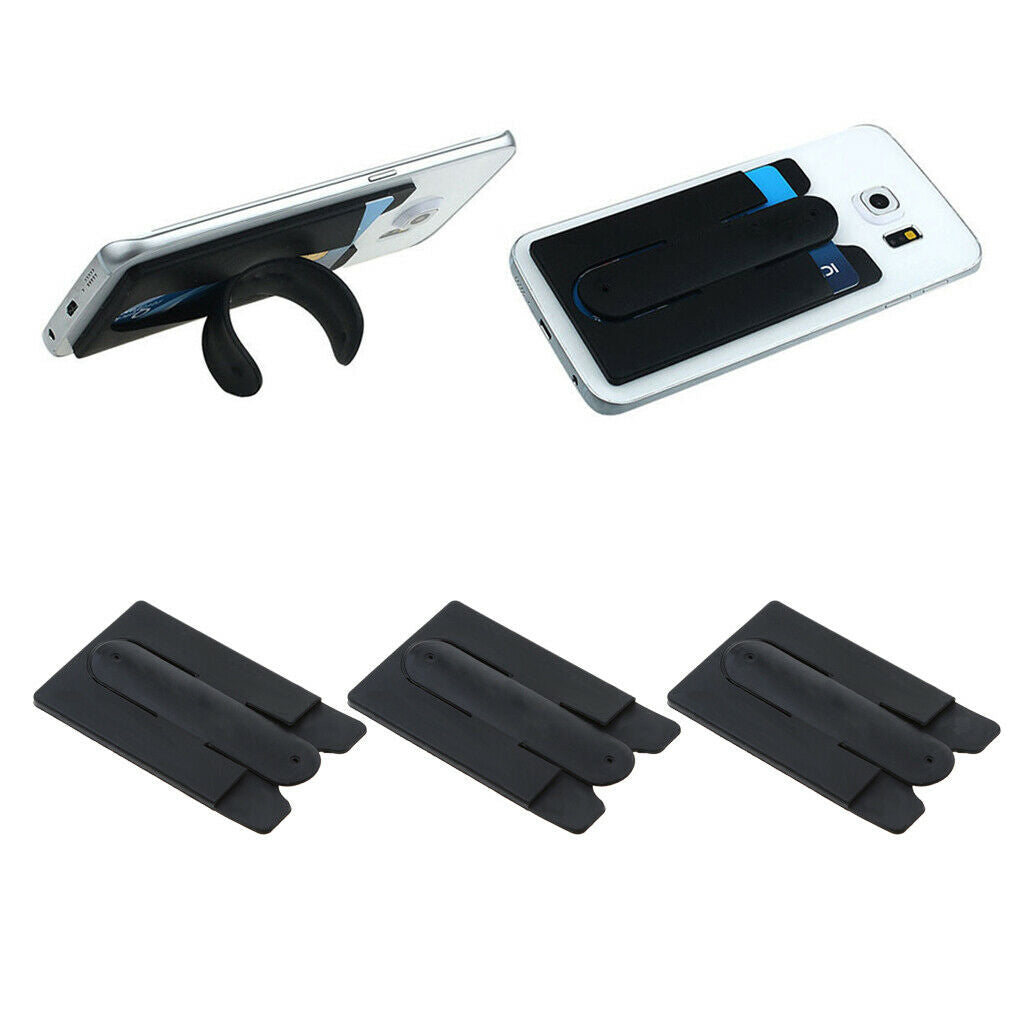 3 Pieces For Cell Phone Adhesive Silicone ID Card Pouch Holder Stand Black