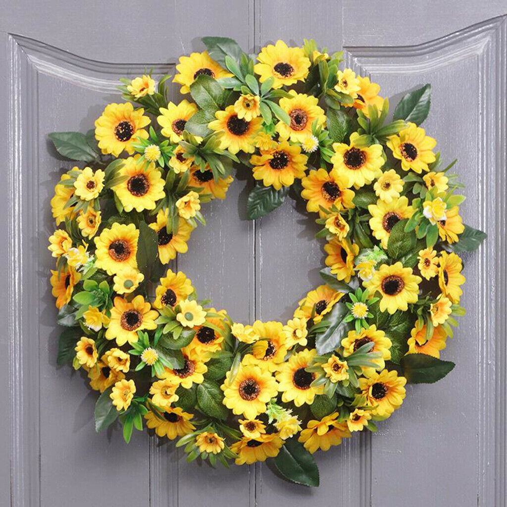 Artificial Sunflower Wreath 20'' Welcome Lifelike Garland Wreath Decoration