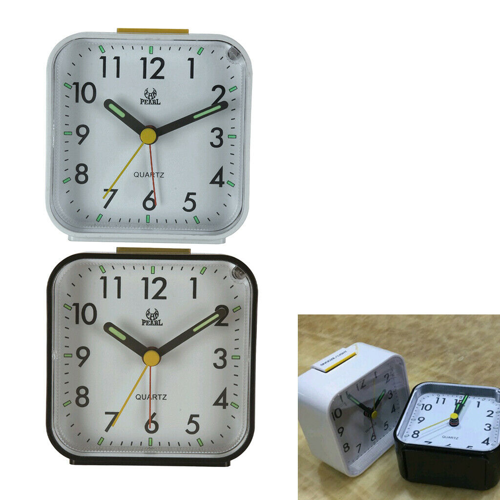 2Pcs Travel Alarm Clock Non-ticking Bedside Quartz Clock w/Night Light