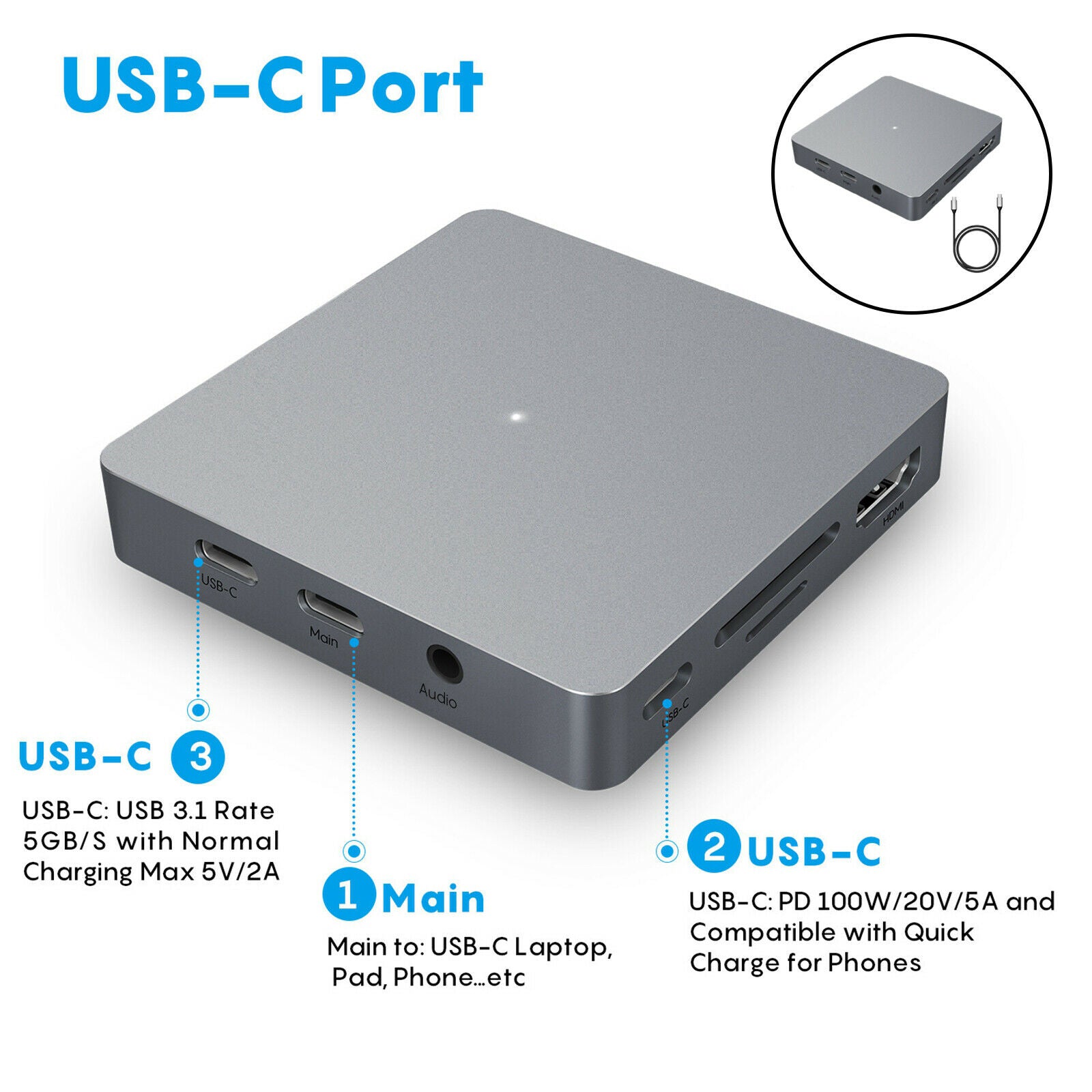 11 in 1 USB-C Hub Docking Station with SD & TF Card Reader 100W PD Charging