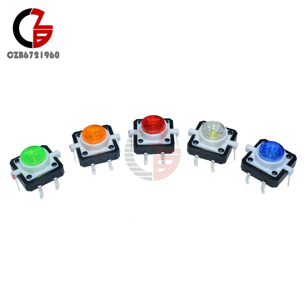 5PCS 5 Color 12X12X7.3mm Tactile Push Button Switch Momentary Tact LED
