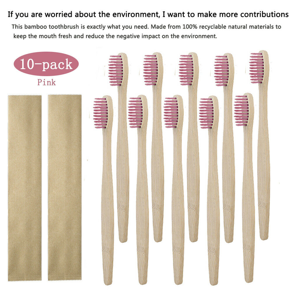Natural Bamboo Toothbrush BPA Free Color Bristles Pack of 10 Organic Labs
