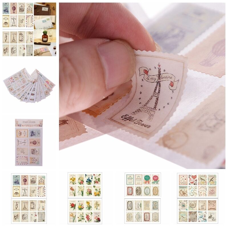 2pcs Scrapbook Note Paper Retro Tower Flower Stamps Stickers Decor Sticke.l8