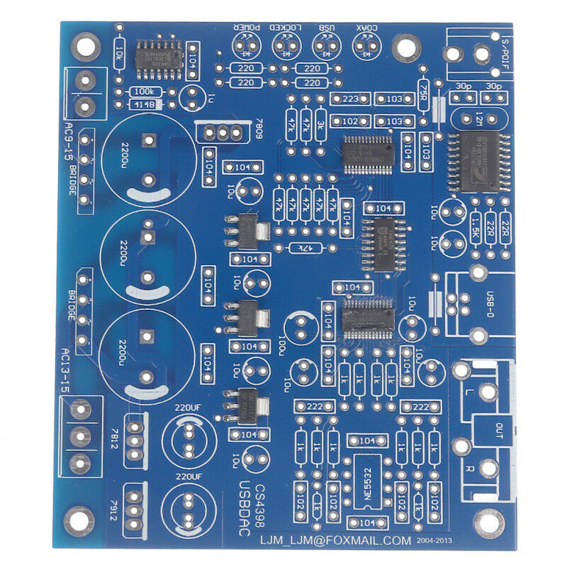 CS4398 DAC DIY Kit with USB Coaxial 32K-192K/24BIT Decoder Supplies Kit AC 15V