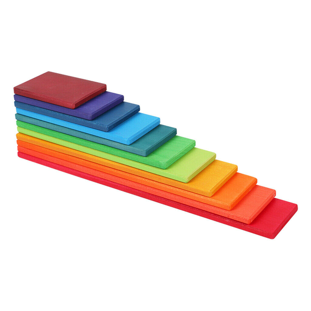 11 Packs Handmade Wooden Rainbow Building Blocks Boards Early Learning