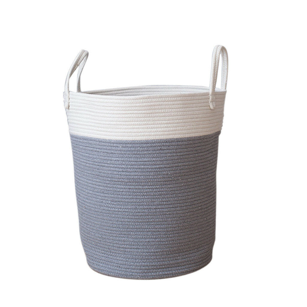 Cotton Rope Storage Basket Baby Laundry Basket Woven Box with Handle Gray L