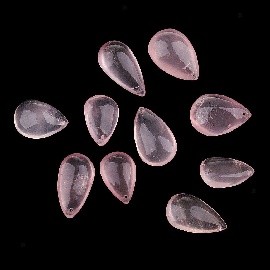 Natural Stone Cabochons Flat Round Pink Crystal Quartz Water Drop Home Decor