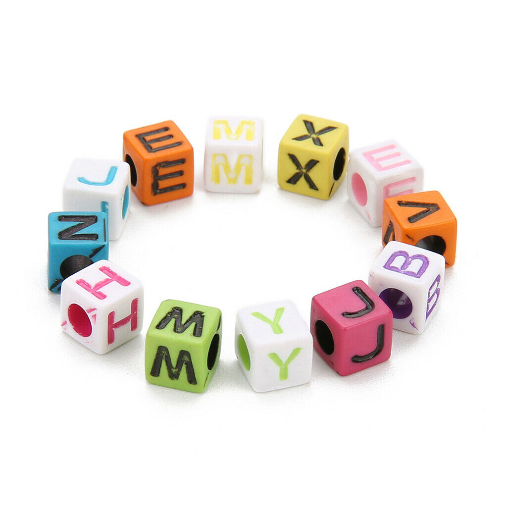200 Pieces 6mm Acrylic Multi Color Cubic Letter Beads Alphabet Beads with