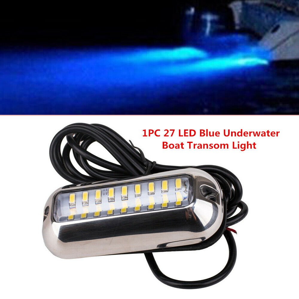 1PC 345 Lumens Stainless Steel 27 LED Blue Underwater Pontoon Boat Transom Light