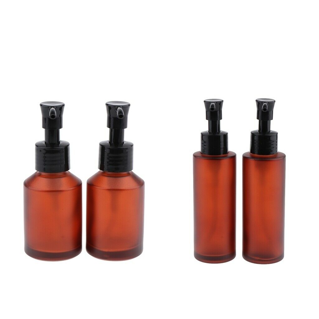 4x Empty Refillable Glass Pump Press Bottles with Dispenser