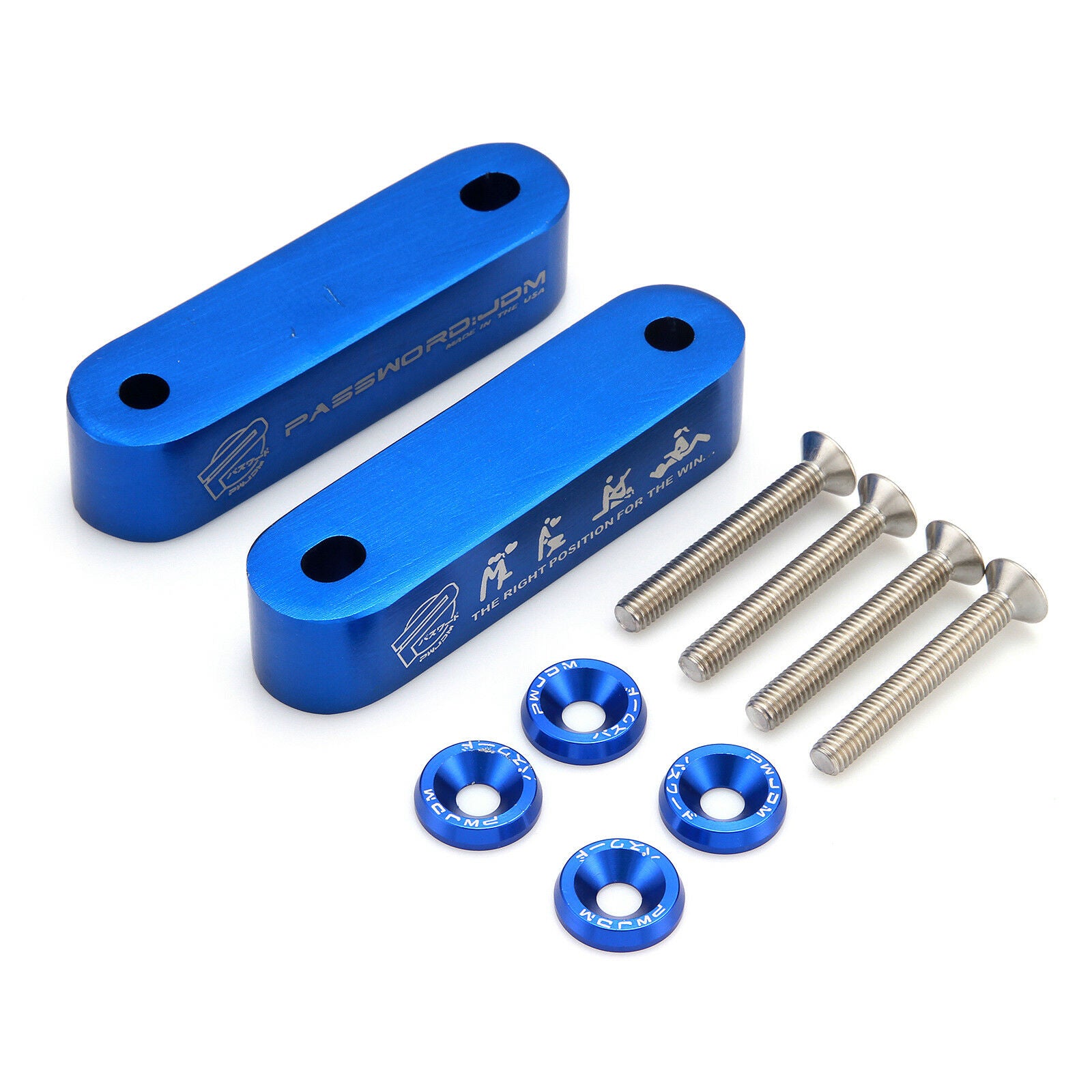 New JDM Blue Billet Hood Vent Spacer Risers Set for 90-01 Integra/ 88-00 Civic
