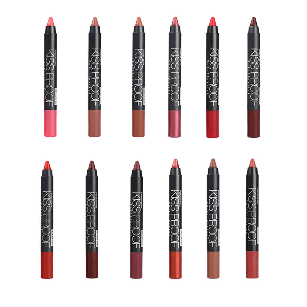 12 Colors Professional Lipstick Waterproof Blush Lip Stick Crayon Makeup Set