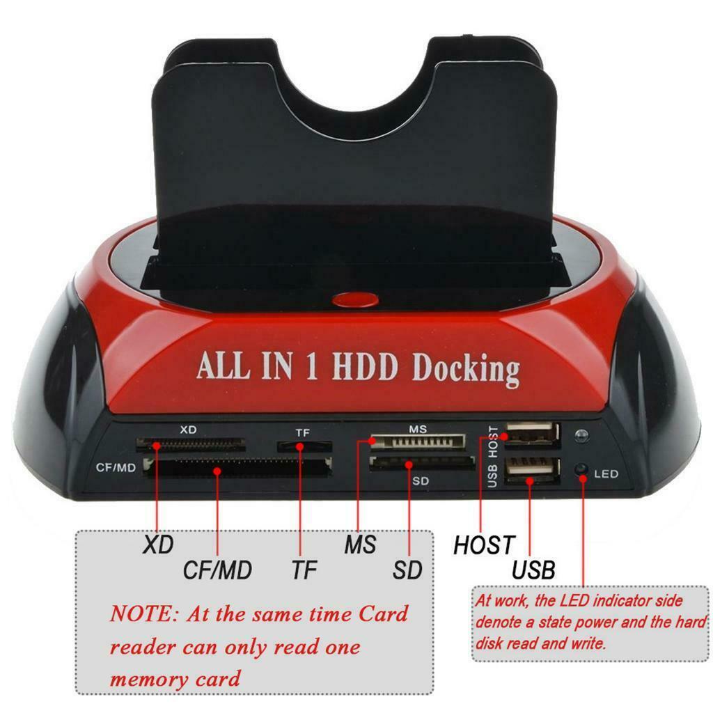 875-J HDD Docking Station SATA IDE Dual USB 2.0 Clone Hard Drive Card Reader US