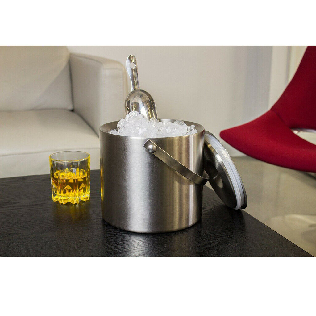 Stainless Steel Double Walled Insulated Ice Bucket Wine Cooler with Lid 3L