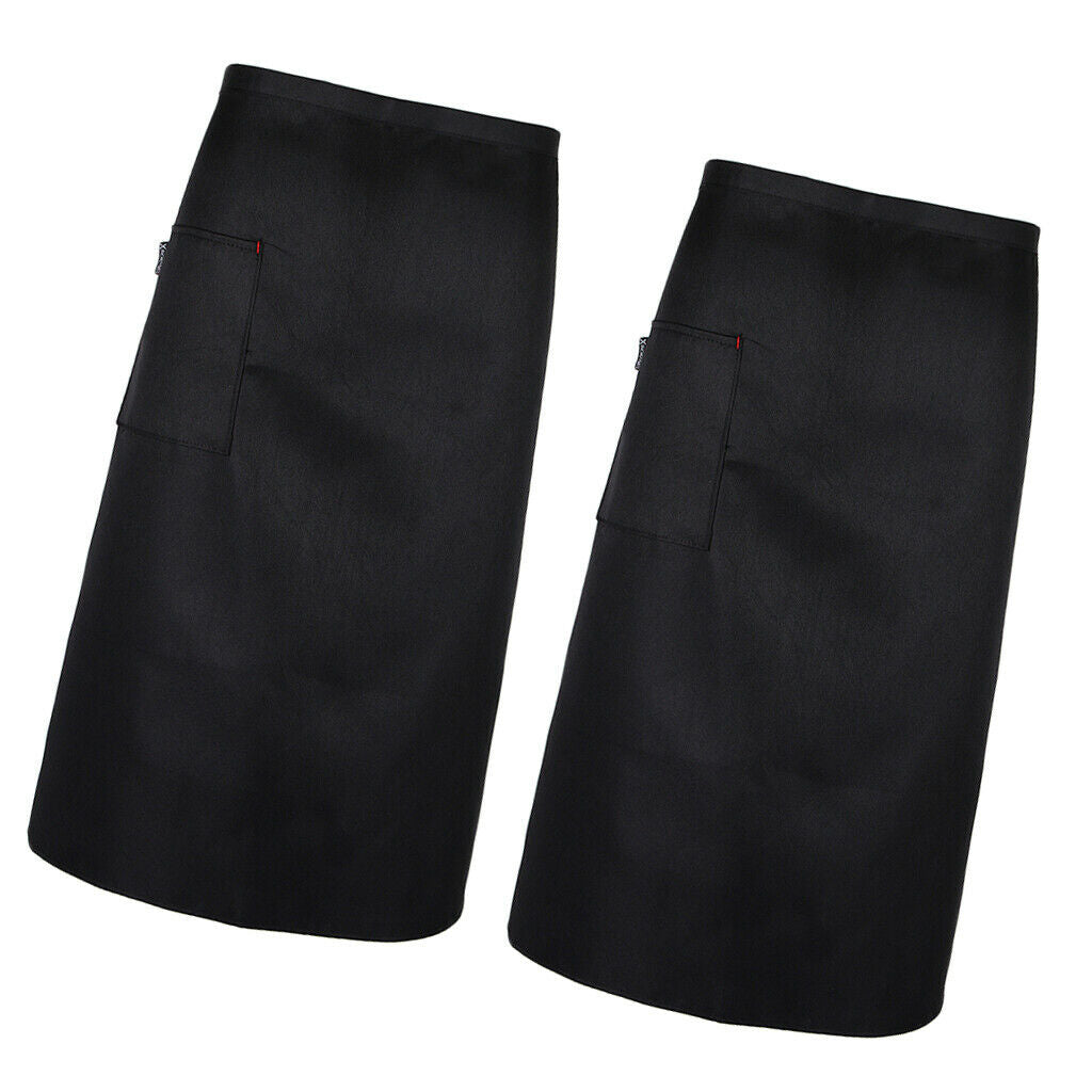 2x Long Apron Chef Baker Knee Length Hotel Catering Apron Men Women Black