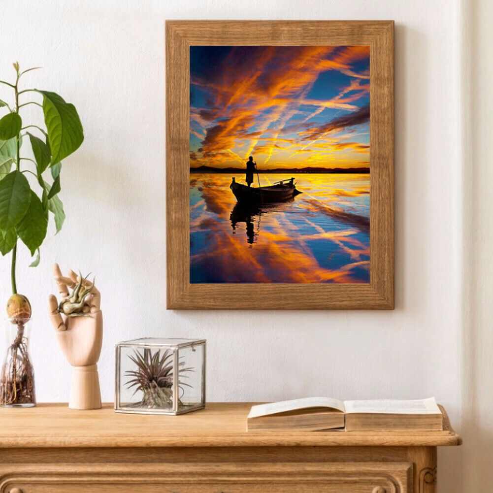 DIY Diamond Painting Kits Monk Rowing Full Round Drill Picture Handicrafts @