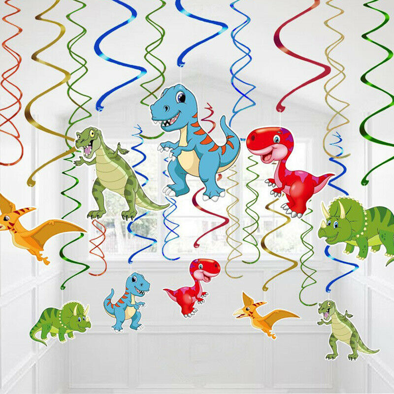 1set Dinosaur PVC Foil Hanging Swirls Jurassic Dinosaur Ceiling Hanging Garla DF