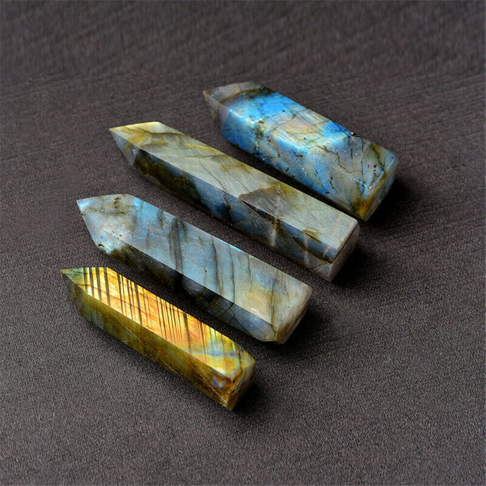 Natural Labradorite Moonstone Crystal Point Healing Stone Fluorite Wand Quartz