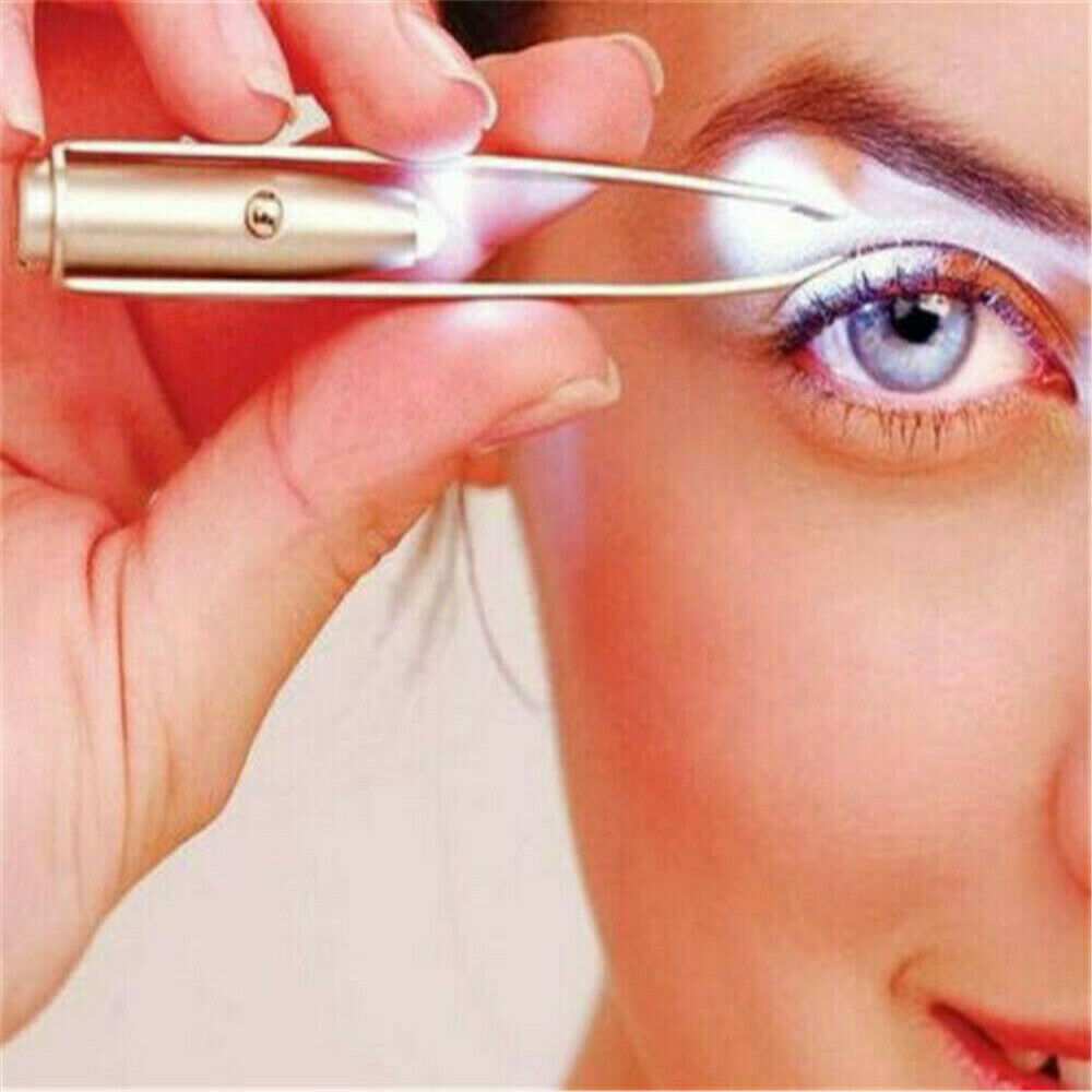Make Up Tool LED Light Eyelash Eyebrow Hair Removal Tweezer Stainless Steel ~