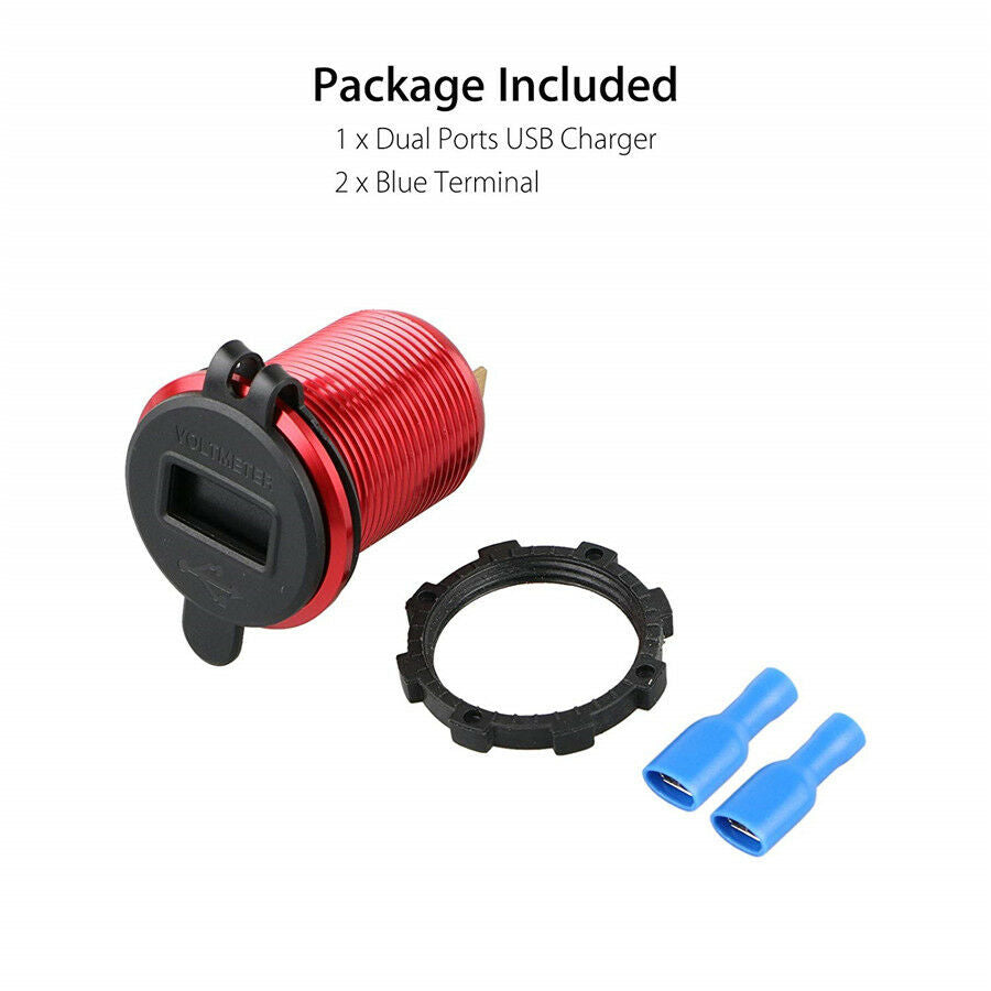 Red 12V Dual USB Port 4.2A Car Cigarette Lighter Charger Socket w/ LED Voltmeter