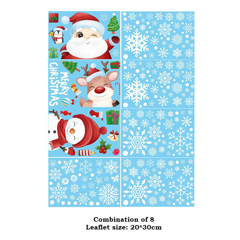 8pcs/set Christmas Window Stickers Decorations Home Glass Electrostatic Stick XC