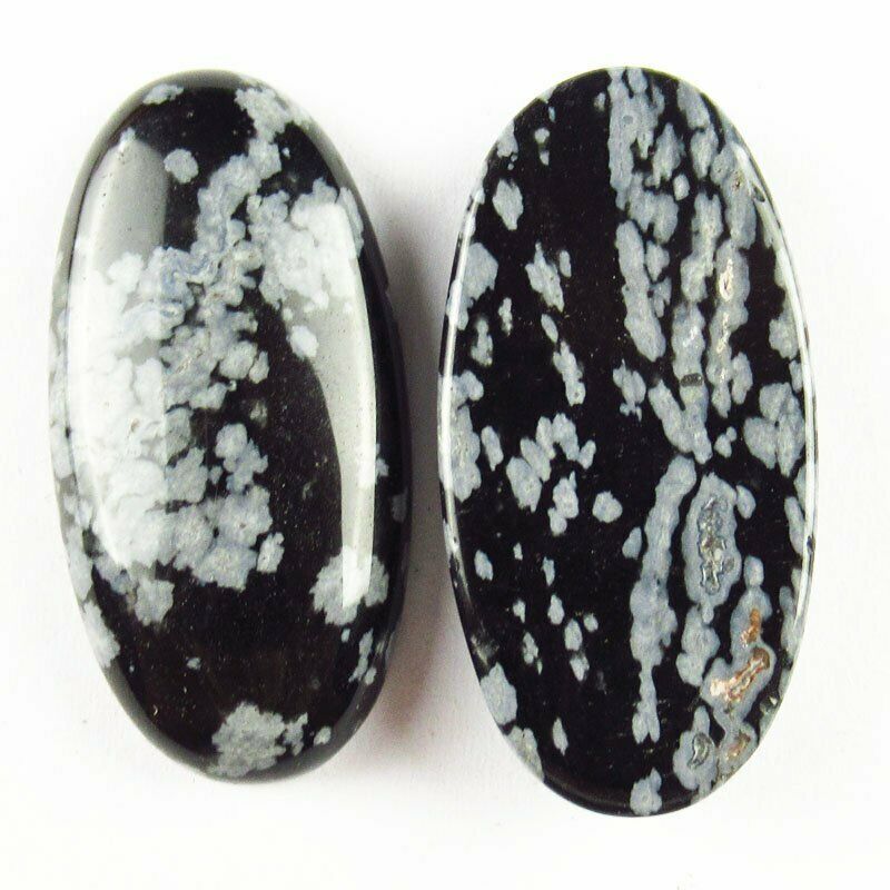 8pcs 30x15x5mm Natural Snowflake Obsidian 29g Oval Cab Cabochon A-315JM