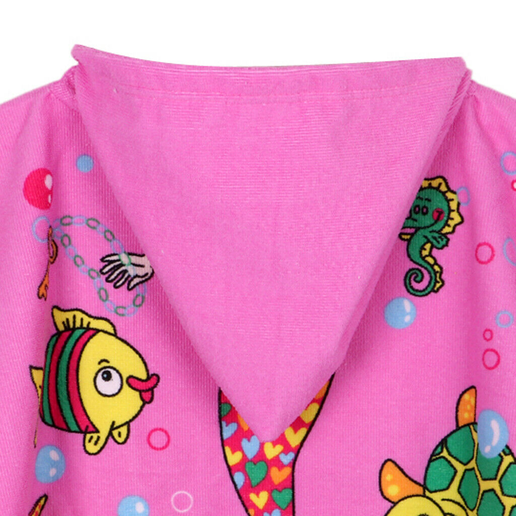 2Pcs Toddler Hooded Bath Robe, Cute Mermaid Soft Beach Towel, Swim Pool Coverup