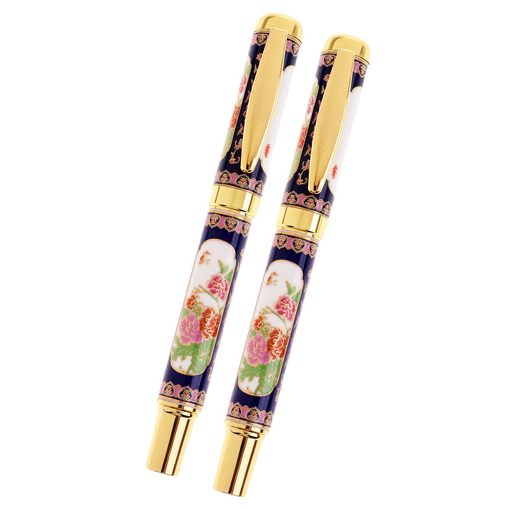 2pcs Chinese Element Peony Pattern Fountain Pen Writing Smoothly Writing