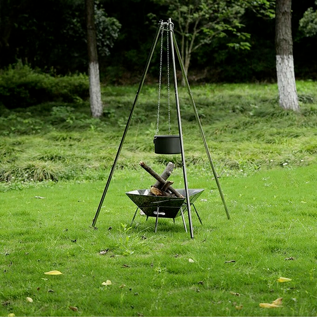 Camping Cooking Tripod Outdoor Campfire Cookware Picnic Pot Holder Tools BH