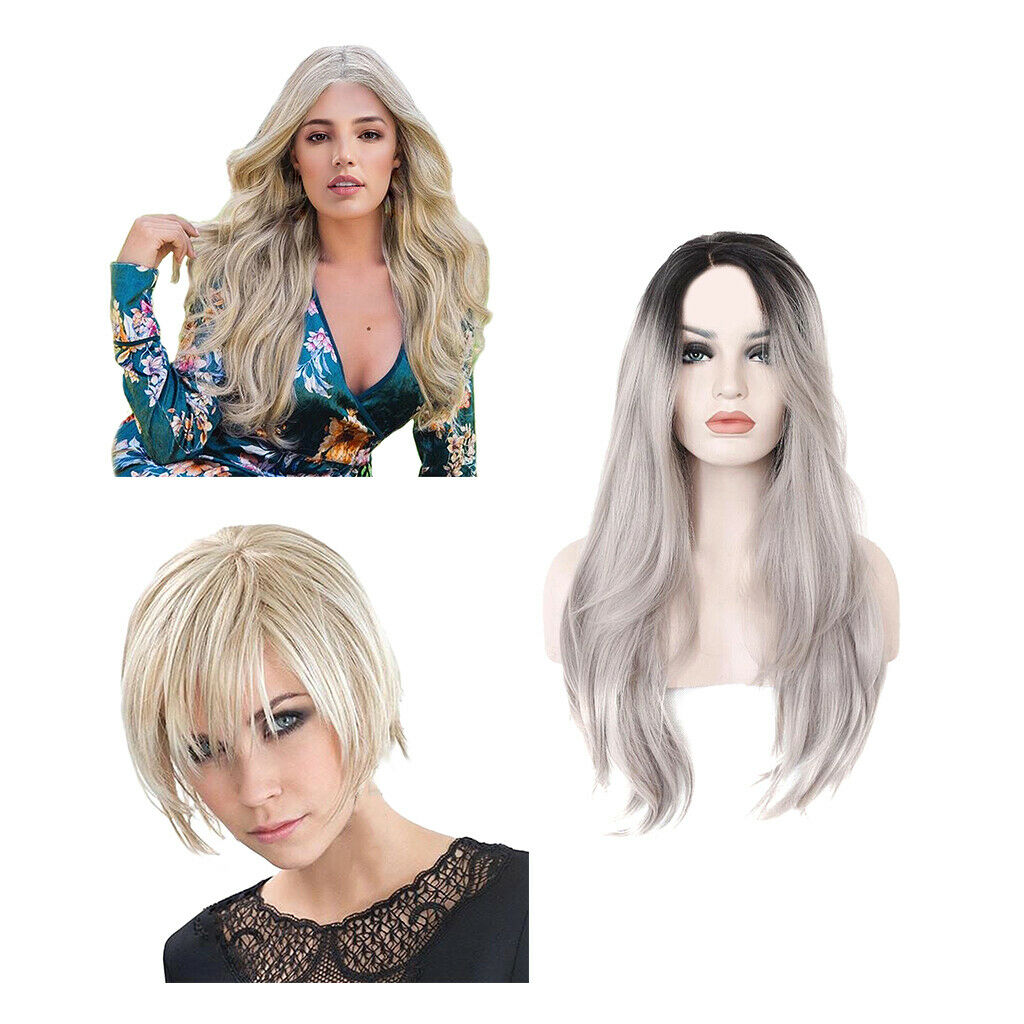 10in Women Short Straight Wig Synthetic Full Wigs with Bangs Heat Resistant