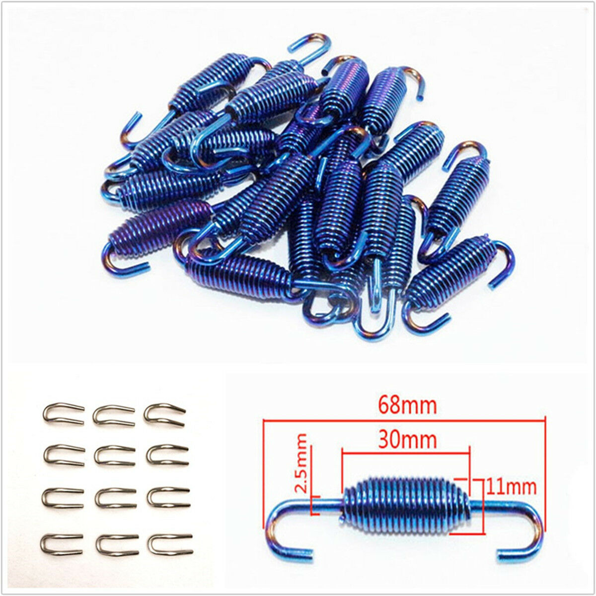 12+6 pcs Stainless Steel Motorcycle Scooter Exhaust Pipe Muffler Springs Hooks