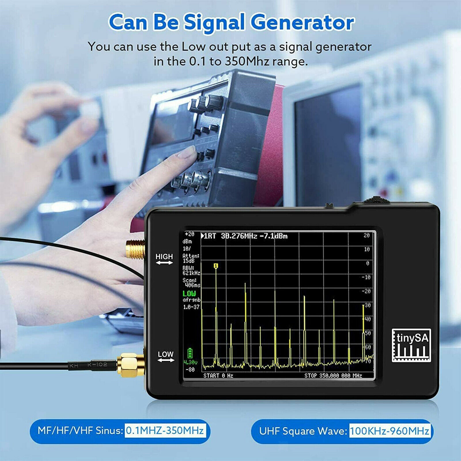 Handheld Spectrum Analyzer 2.8" Touchscreen MF/HF/VHF UHF Input w/ Antenna
