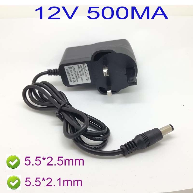 Plug UK AC 100-240V Adapter DC 12V 500mA 0.5A Power Supply Charger 5.5 x 2.5MM