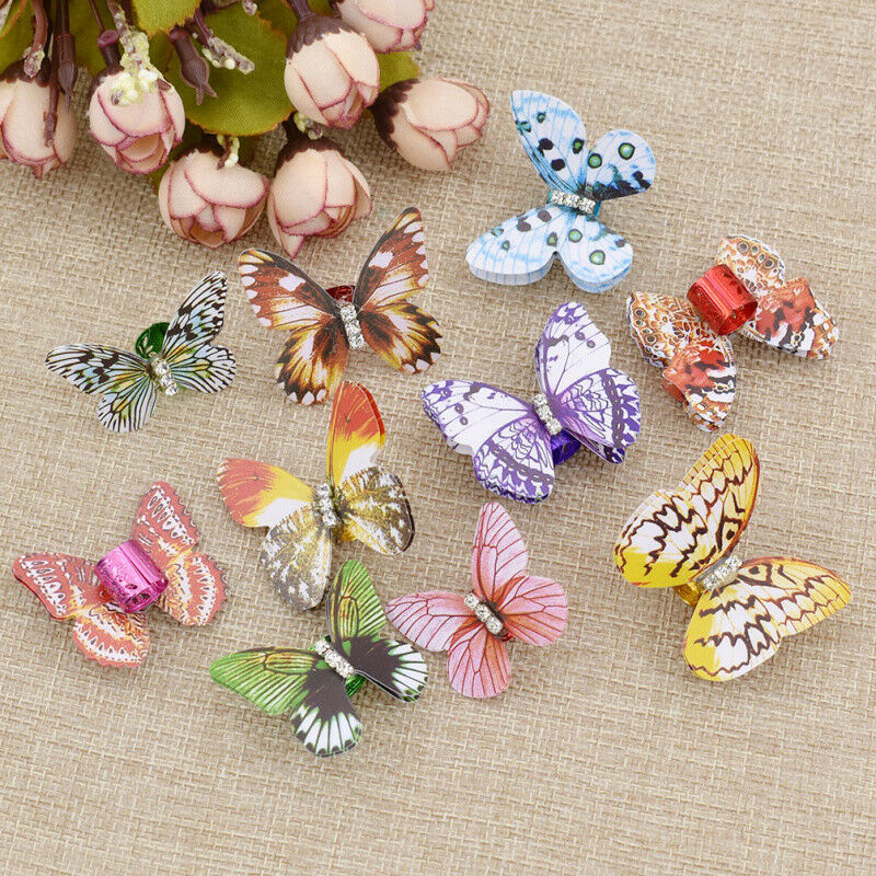 10pcs Colorful Butterfly Rhinestone Dreadlock Dread Hair Braid Cuff Clips Decor
