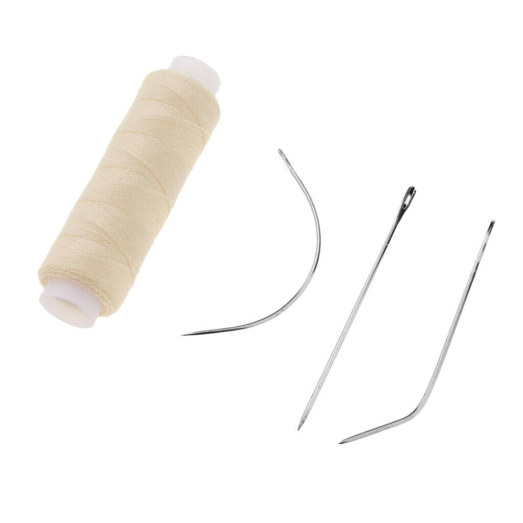 2x Polyester Weaving Sewing Thread & 6pcs Needles for Making Wig Beading